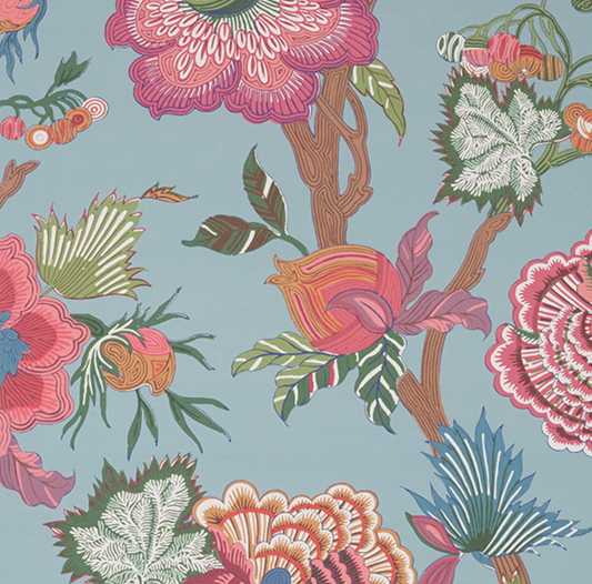 Thibaut | Wallpaper | Indienne Jacobean | Raspberry & Teal