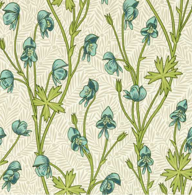 Morris & Co | Wallpaper | Monkshood - Aqua/Peashoot