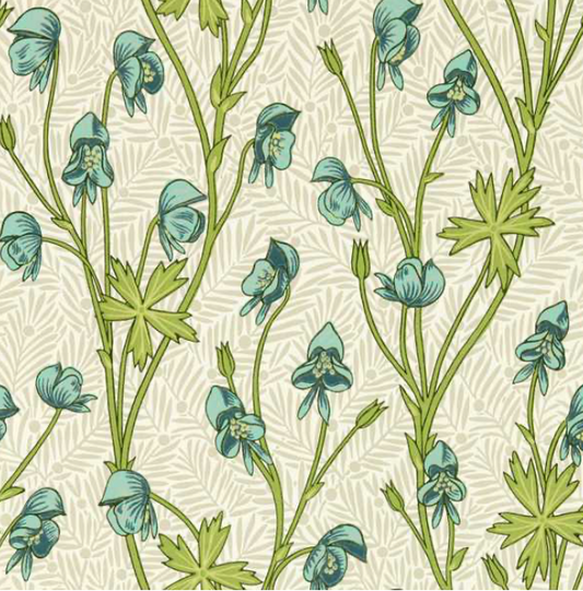 Morris & Co | Wallpaper | Monkshood - Aqua/Peashoot