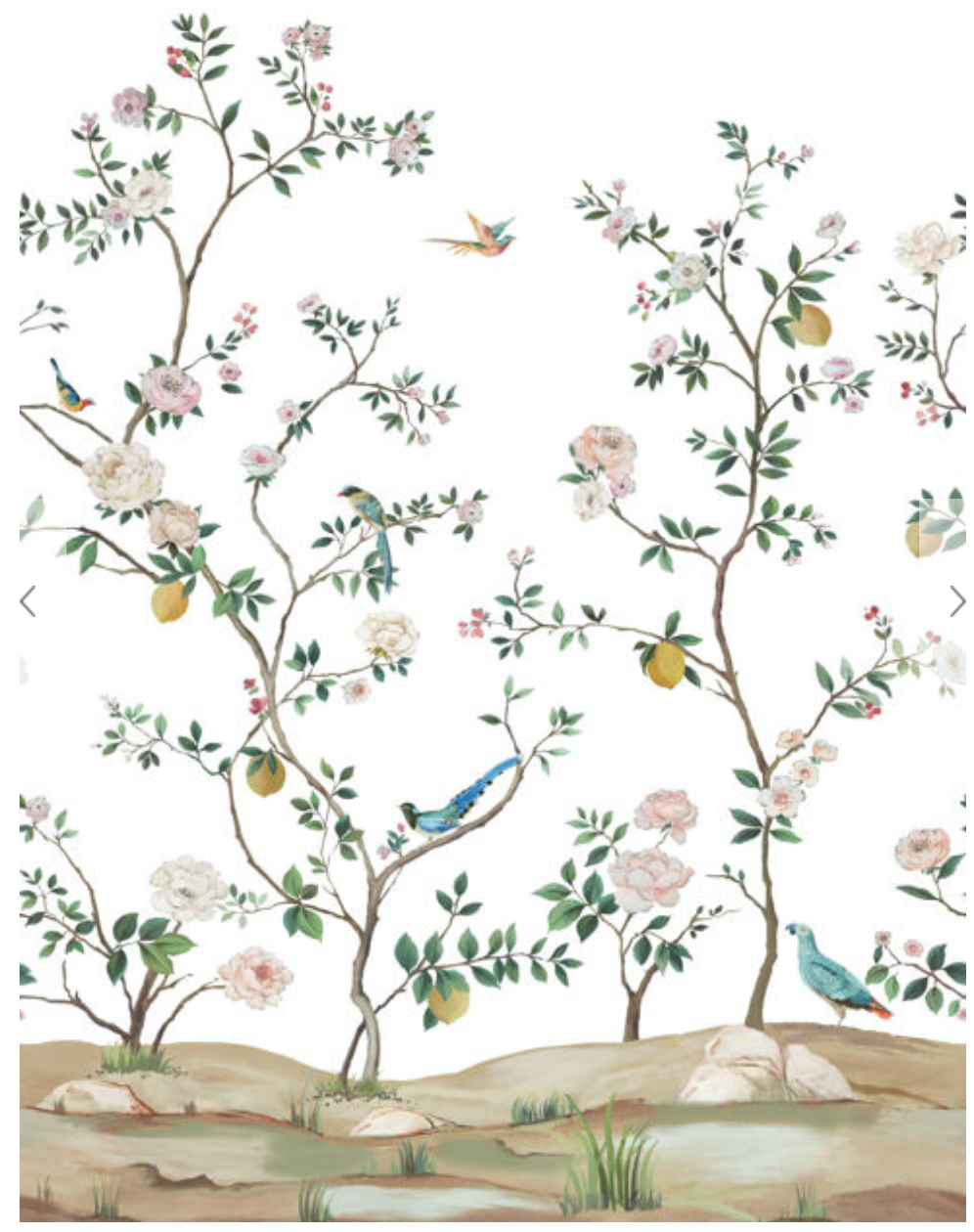 Wallquest | Blossom Chinoisserie Mural - Silver Grasscloth